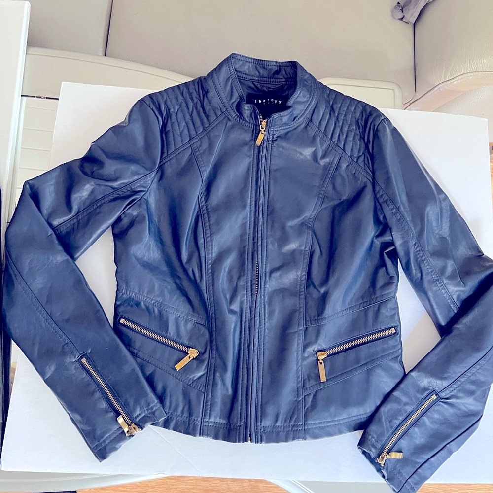 Purple-Blue Jacket Size M-L Jrs with gold zippers on sleeves pockets